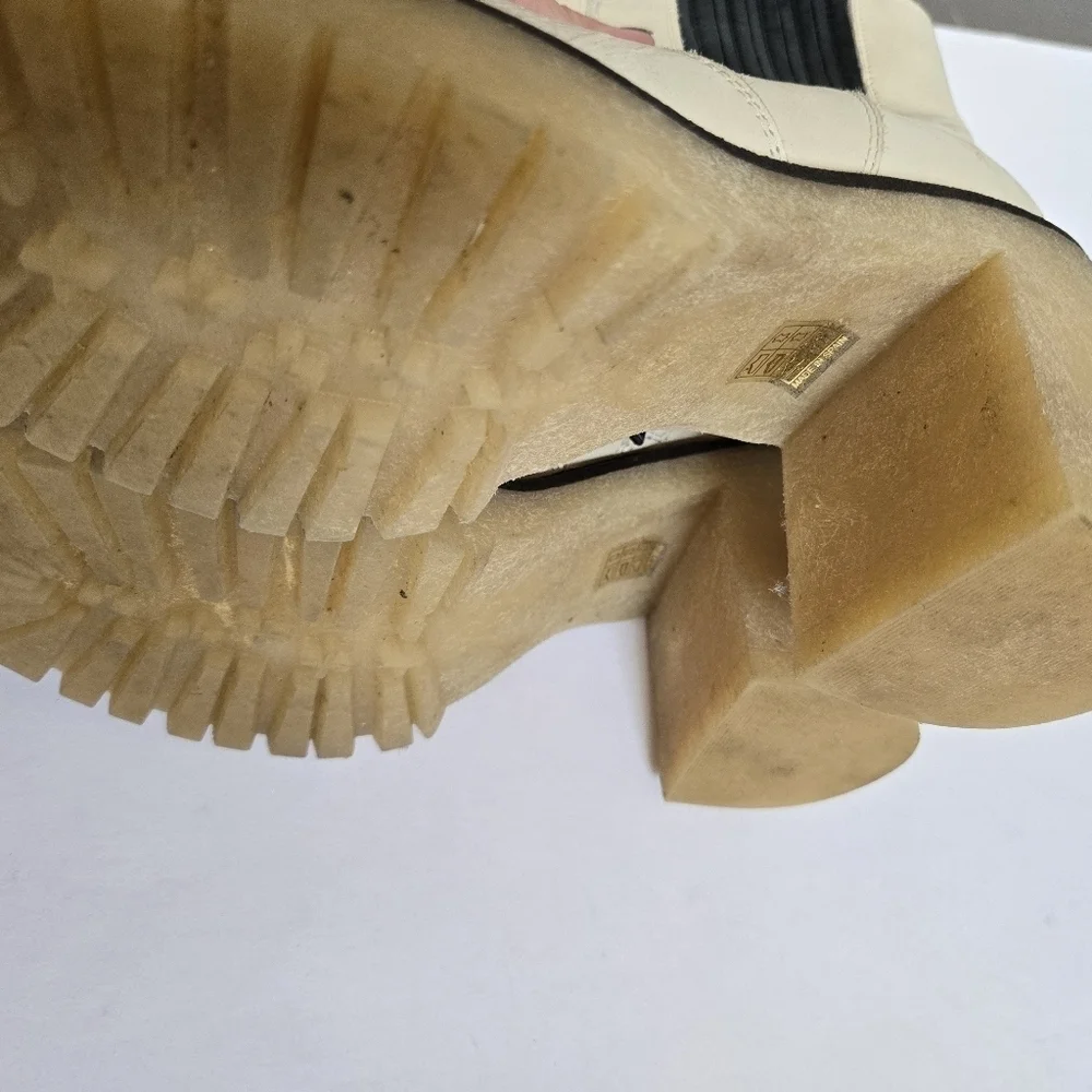 Free People James Chunky Heel Chelsea Boot White Leather Size US 7.5 EU 38